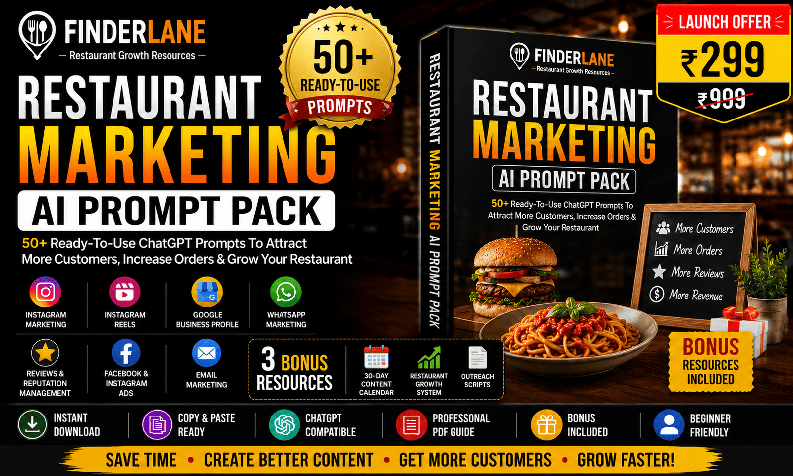 Restaurant Marketing Made Easy: 50+ AI Prompts to Get More Customers & Grow Faster – Just ₹299